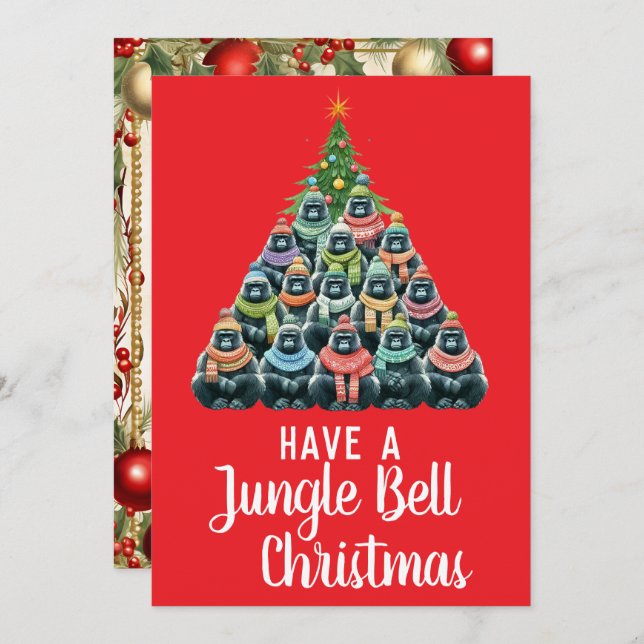 Gorilla Christmas Tree Jungle Bell Holiday Card (Front/Back)