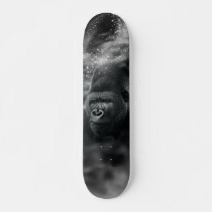 Gorilla Deep in Thought Black White Fog Skateboard