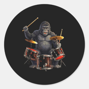 Gorilla Drum Sticks Drummer Kids Boys Men Rock &am Classic Round Sticker