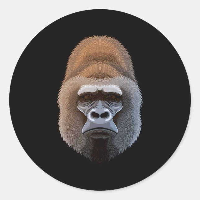 Gorilla Face Ape Majestic Gorilla Jungle Animal Classic Round Sticker (Front)