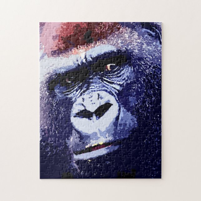 Gorilla Face Blue Pop Art Jigsaw Puzzle (Vertical)