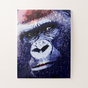 Gorilla Face Blue Pop Art Jigsaw Puzzle