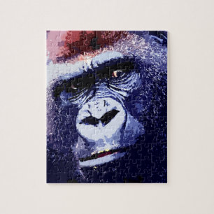 Gorilla Face Blue Pop Art Jigsaw Puzzle
