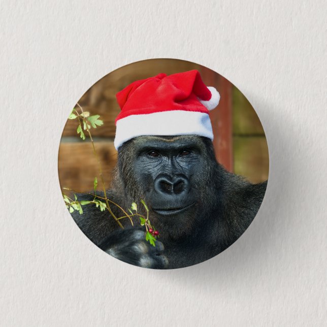 Gorilla Festive Cheer Unleashed 3 Cm Round Badge (Front)