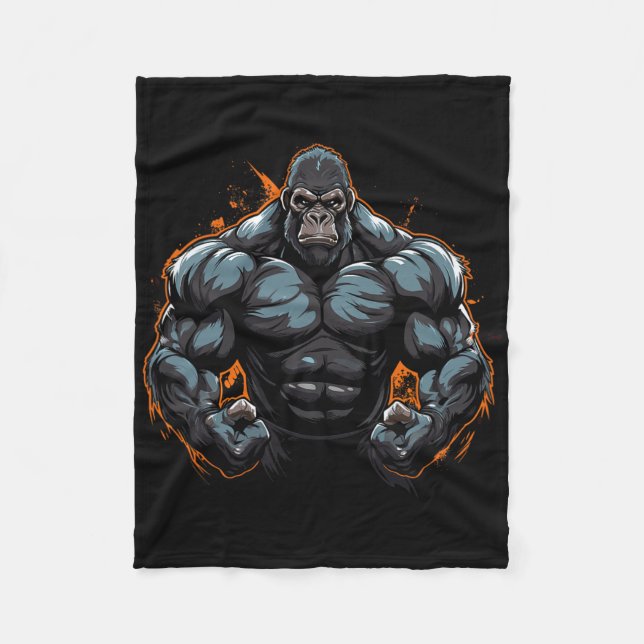 Gorilla Flexing  Fleece Blanket (Front)