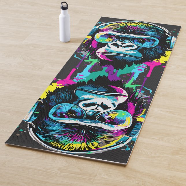 Gorilla Head - Colourful Gorilla Yoga Mat (In Situ)