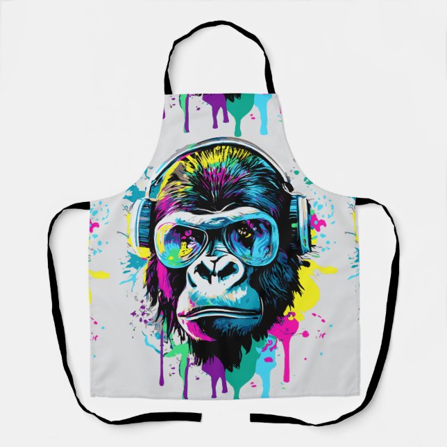 Gorilla Head - Gorilla Apron - Colourful Gorilla  (Front)