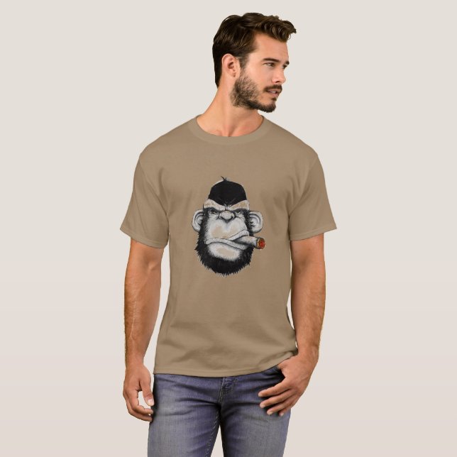 Gorilla head illustration Cigar Monkey Iron-on  T-Shirt (Front Full)