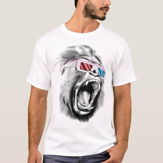 Gorilla Head wearing 3d glasses T-Shirt (Front)