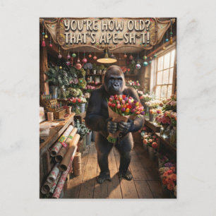 Gorilla Holding A Bouquet Of Tulips With Fun Text Postcard