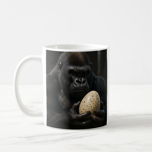 Gorilla Holding Egg Coffee Mug (Left)