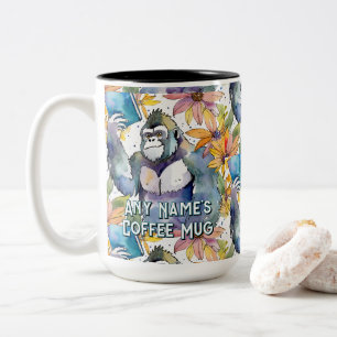 Gorilla Holding the Big Book Coffee Two Tone Mug