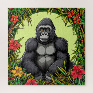 Gorilla in a Tropical Bamboo Frame Jigsaw Puzzle