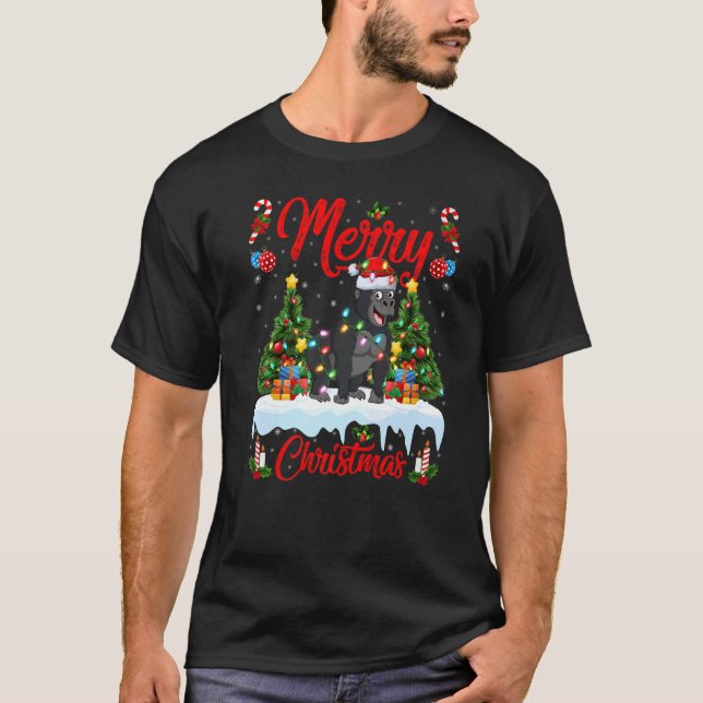 Gorilla Lights Xmas Tree Santa Gorilla Christmas T-Shirt (Front)
