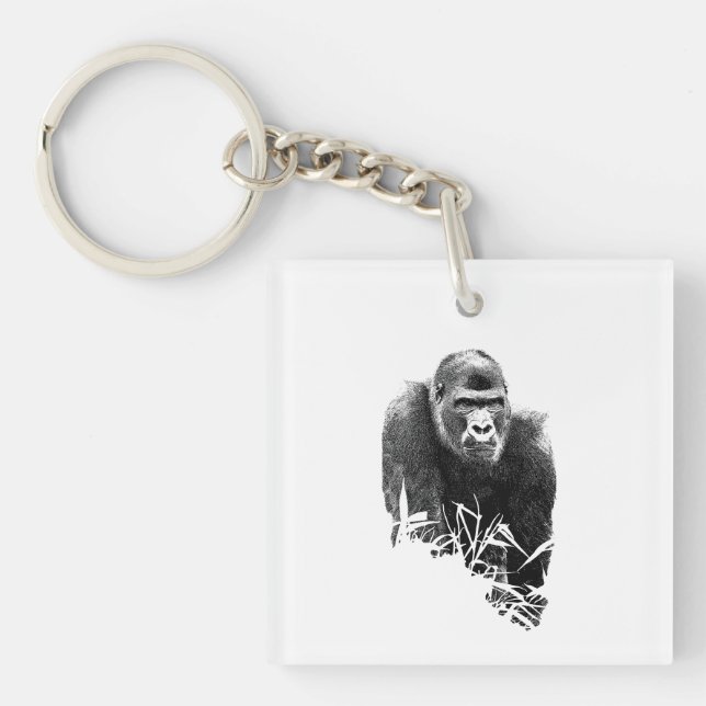 Gorilla Lope Digital Outline Art Key Ring (Front)