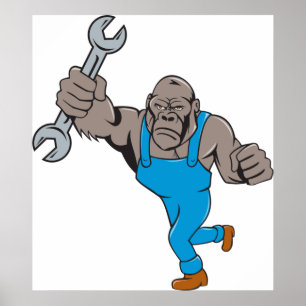 Gorilla Mechanic Holding Wrench Poster