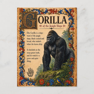 Gorilla, Mediaeval Bestiary Art Postcard