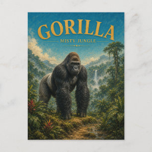 Gorilla Misty Jungle Watercolor GeoSaga Postcard