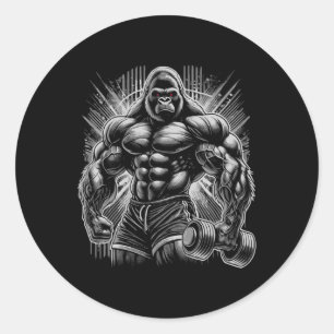 Gorilla Monkey Gym Wear Bodybuilding Workout Motiv Classic Round Sticker