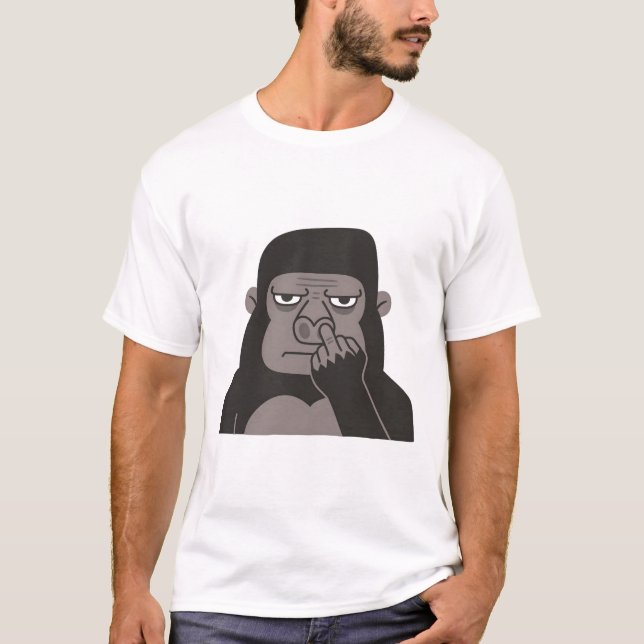 Gorilla Picking Nose Using Middle Finger Doodle T-Shirt (Front)