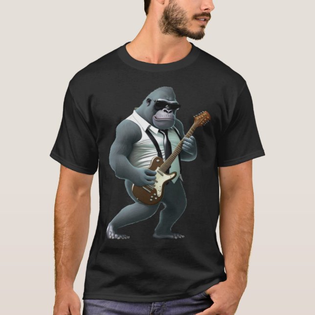 Gorilla Playing Electric Guitar  Animal Monkey  Gu T-Shirt (Front)