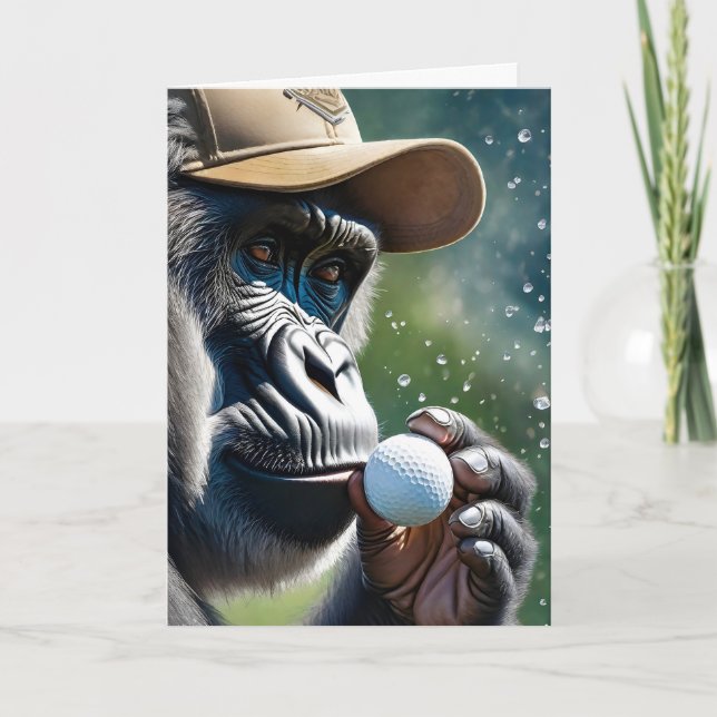 Gorilla Playing Golf with a Kiss for Good Luck Card (Front)