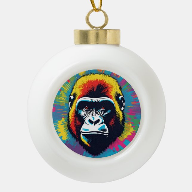 Gorilla Pop Art Cartoon Drawing Ceramic Ball Christmas Ornament (Front)