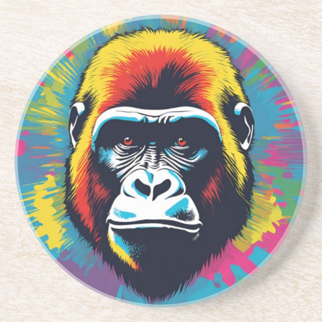 Gorilla Pop Art Cartoon Drawing Coaster (Front)