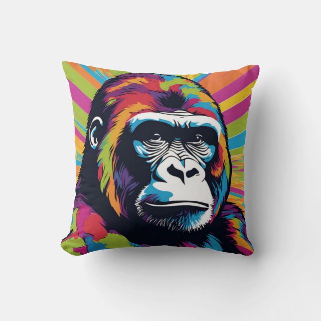 Gorilla Pop Art Cartoon Drawing Cushion (Front)