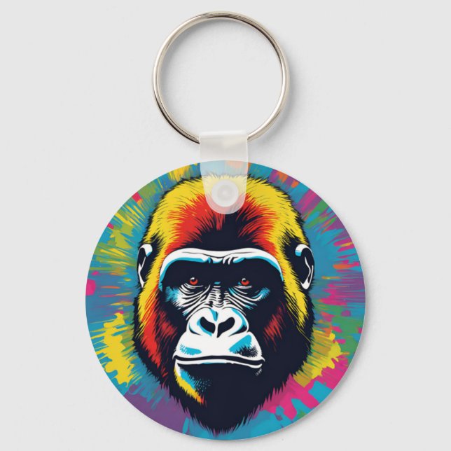 Gorilla Pop Art Cartoon Drawing Key Ring (Front)