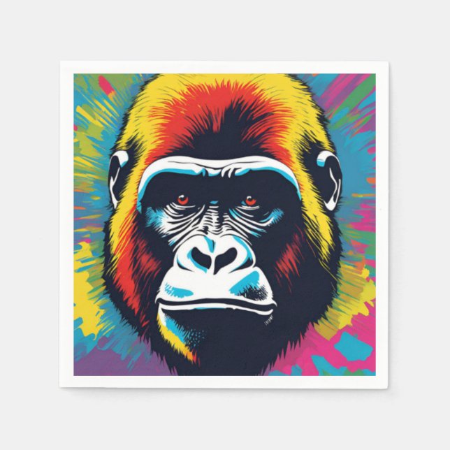 Gorilla Pop Art Cartoon Drawing Napkin (Front)