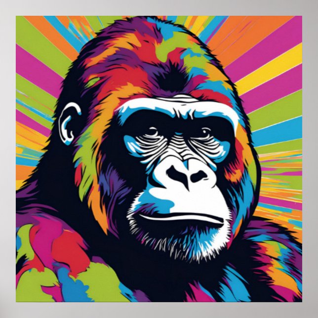 Gorilla Pop Art Cartoon Drawing Poster (Front)