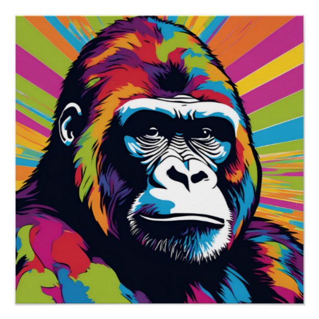 Gorilla Pop Art Cartoon Drawing Poster (Front)