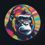 Gorilla Pop Art Cartoon Drawing Round Clock<br><div class="desc">Digital Computer Animal Art - College Pop Art - Wild Animal Computer Images</div>