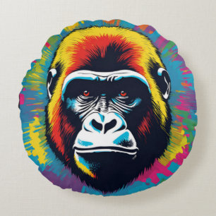 Gorilla Pop Art Cartoon Drawing Round Cushion