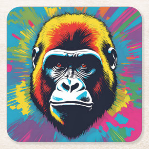 Gorilla Pop Art Cartoon Drawing Square Paper Coaster