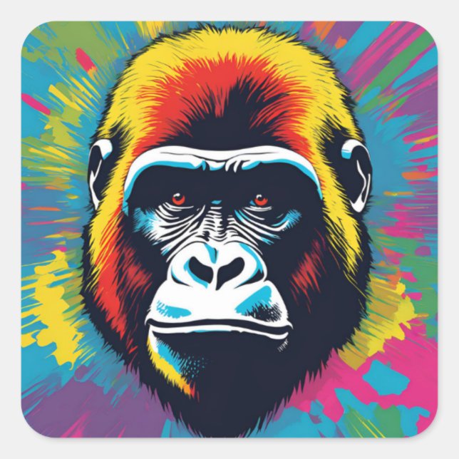 Gorilla Pop Art Cartoon Drawing Square Sticker (Front)