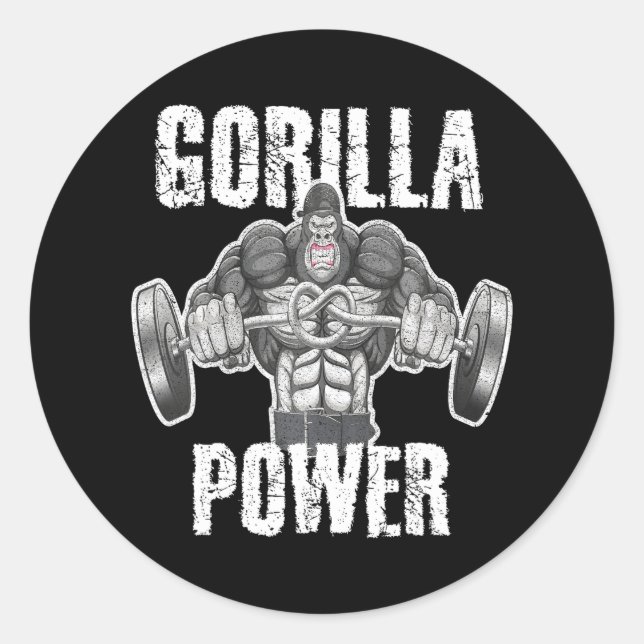 Gorilla Power Weightlifting Angry Muscle Beast Classic Round Sticker (Front)