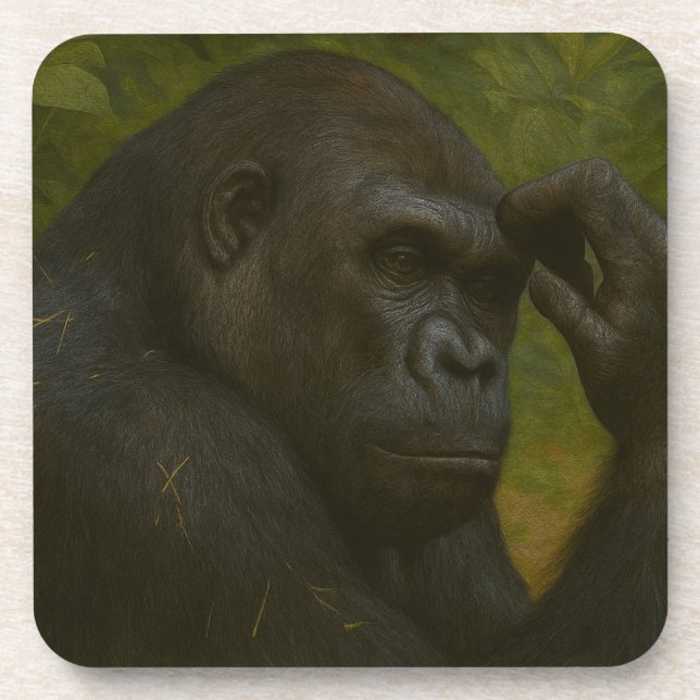 Gorilla Reflection – Thoughtful Wildlife Portrait Coaster (Front)