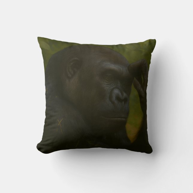 Gorilla Reflection – Thoughtful Wildlife Portrait Cushion (Front)