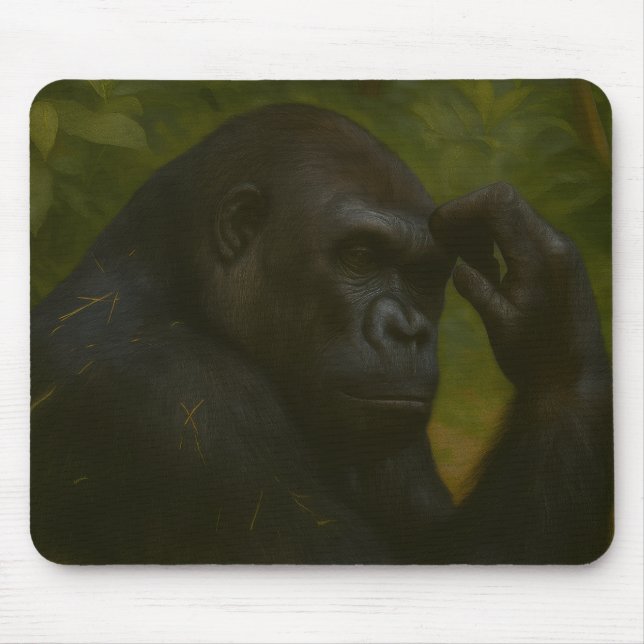 Gorilla Reflection – Thoughtful Wildlife Portrait Mouse Pad (Front)