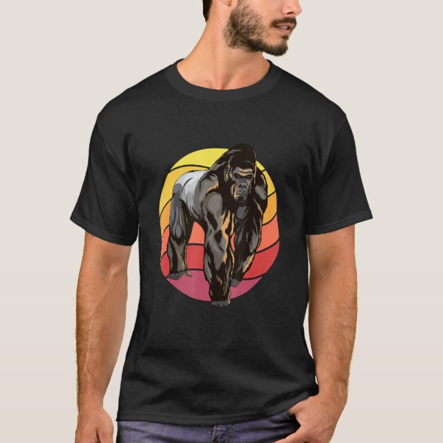 Gorilla Retro Sunset Apes Gorillas T-Shirt (Front)