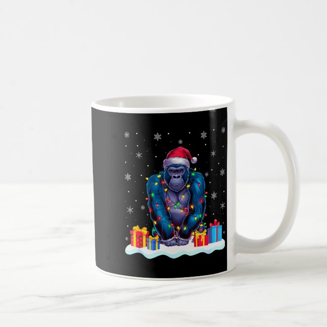 Gorilla Santa Hat Christmas Tree Light Xmas Pajama Coffee Mug (Right)