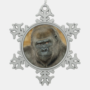 Gorilla Snowflake Pewter Christmas Ornament