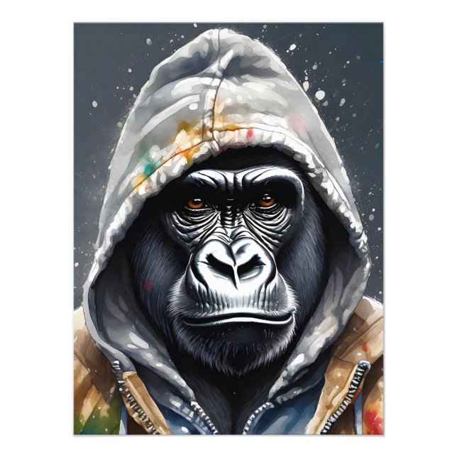 Gorilla Splatter Art Watercolor Portrait  Photo Print (Front)