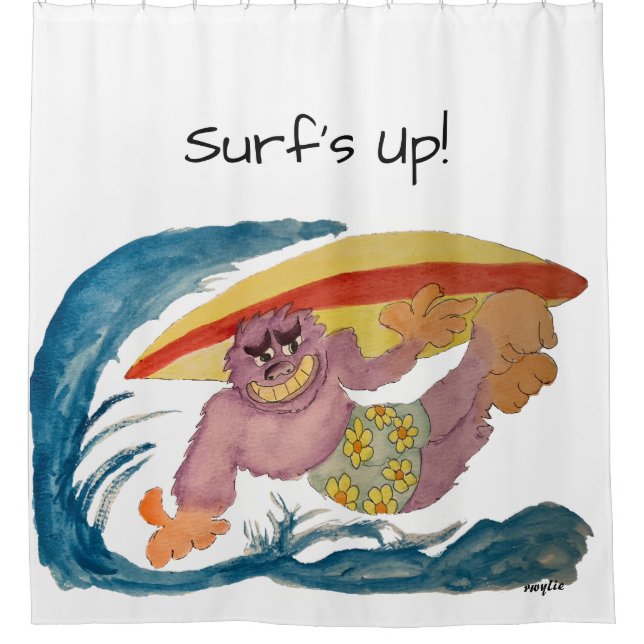 Gorilla Surfer Shower Curtain (Front)
