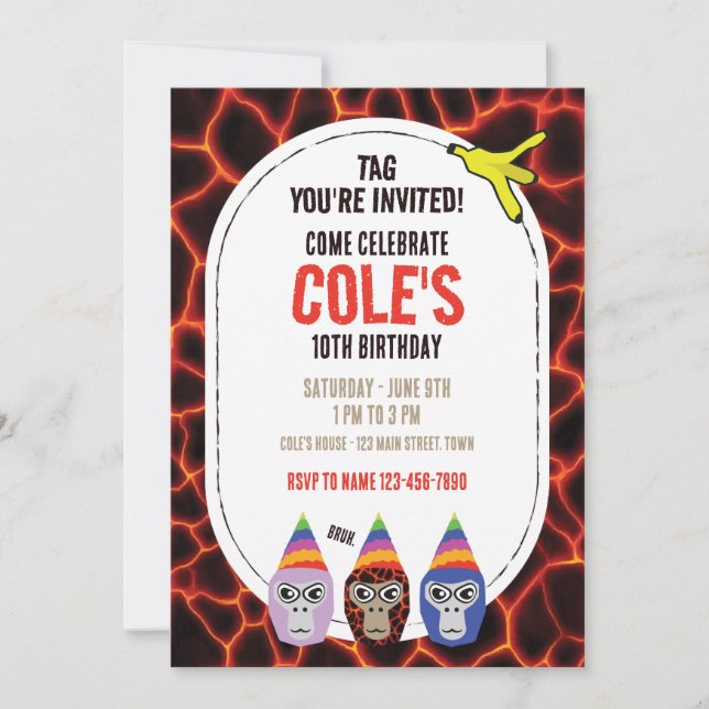 Gorilla Tag, Virtual Reality Gaming, Birthday Bruh Invitation (Front)