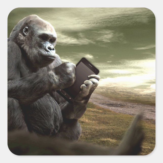 Gorilla Takes to the Tablet Square Sticker (Front)