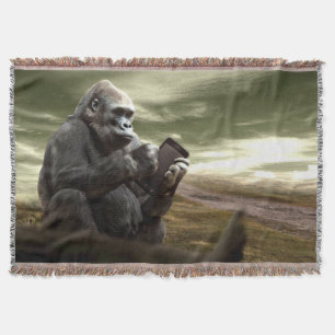 Gorilla Takes to the Tablet Throw Blanket