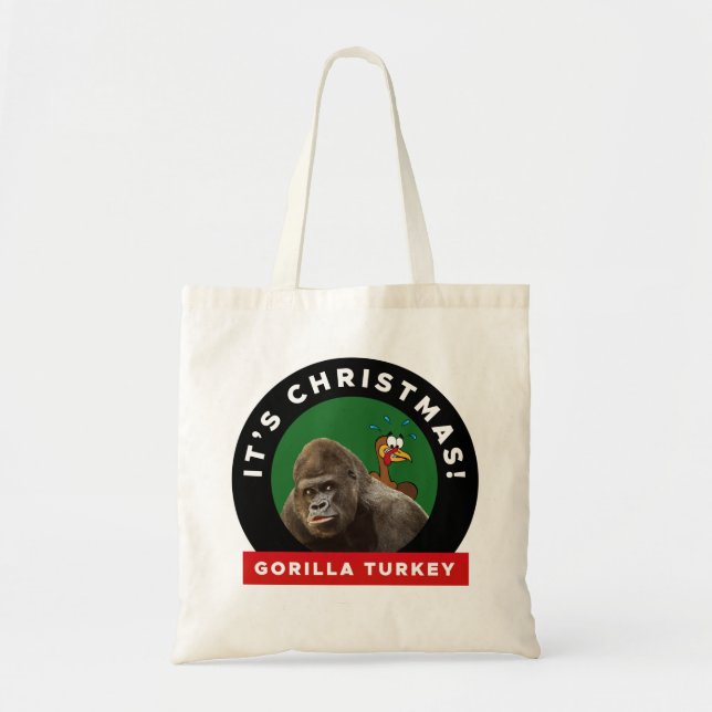Gorilla Turkey Christmas Dinner Pun Tote Bag (Front)